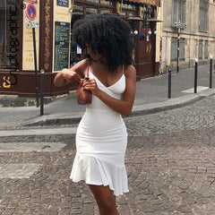 Lizakosht  Spaghetti Straps Ruffles Mini Dress Club Party Elegant Sleeveless Slip Women's Summer Sundress Outfits Holiday