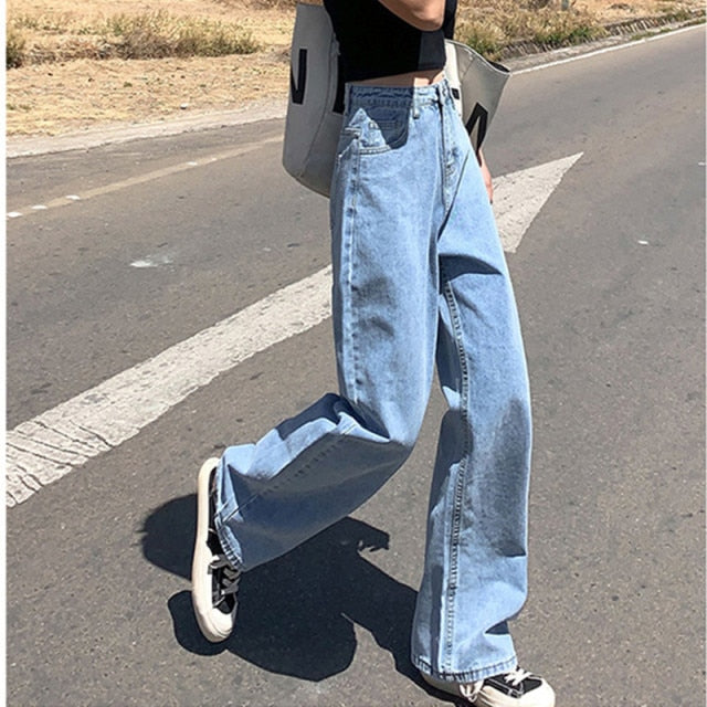 Woman Jeans High Waist Clothes Wide Leg Denim Clothing Blue Streetwear Vintage Quality 2021Fashion Harajuku Straight Pants