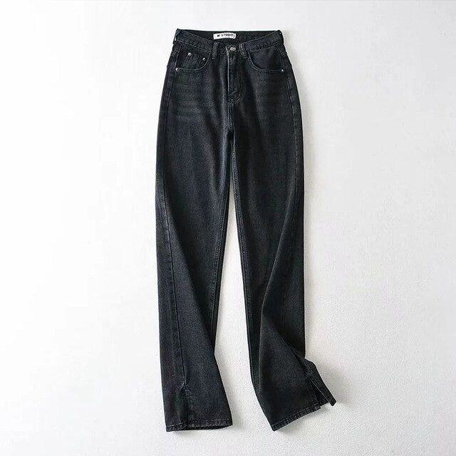 MosiMolly 2021 Washed Denim Pants Jeans Women Boyfriend Jeans Casual Pants Split Long Pants Bottom Black Jeans