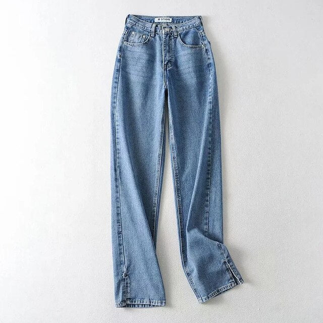 MosiMolly 2021 Washed Denim Pants Jeans Women Boyfriend Jeans Casual Pants Split Long Pants Bottom Black Jeans
