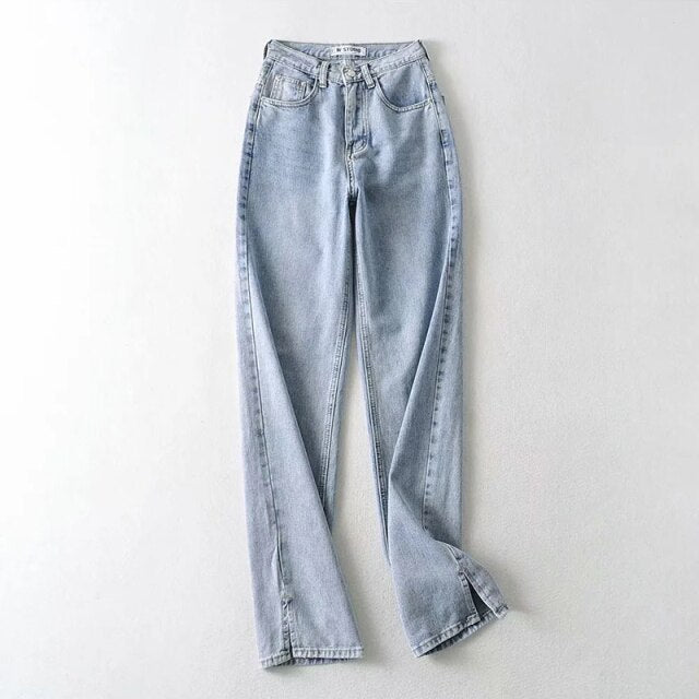 MosiMolly 2021 Washed Denim Pants Jeans Women Boyfriend Jeans Casual Pants Split Long Pants Bottom Black Jeans