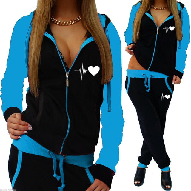Printed Tracksuit Women 2 Piece Set Zipper Sweatshirt+Pants Sportwear Women's Sports Suit Hooded Hoodies Set Female Clothes