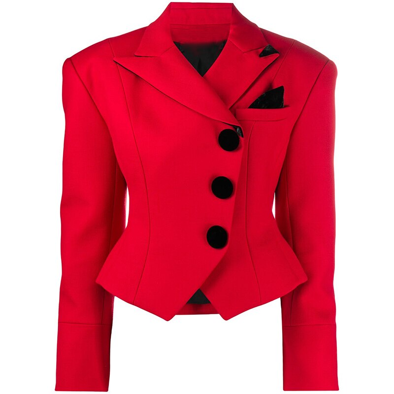 HIGH STREET Newest Fashion 2021 Designer Jacket Women's Slim Fitting Red Short Blazer