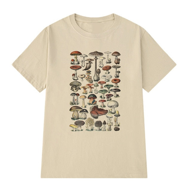 Vintage Fashion Mushroom Print Oversized T Shirt Egirl Grunge Aesthetic Streetwear Graphic Tees Women T-shirts Cute Tops Clothes