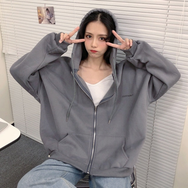 zip-up Harajuku Hoodies For Women clothes Hooded long Sleeve Jumper Hooded Regular Coat Casual korean style Sweatshirt Spring