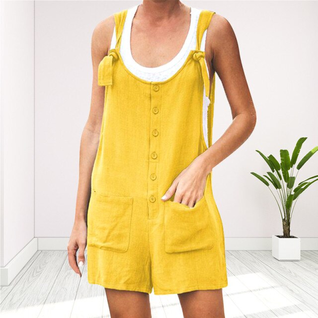 Womens Solid Jumpsuit Summer Fashion Oversized Fake Two Pieces Outfit Casual Loose Sleeveless Body Suits for Women O Neck Romper