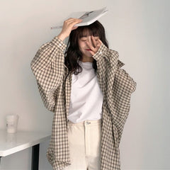 Checked Shirt Female Retro Port Flavor Spring and Autumn 2021 New Korean Version Loose Students Wear Sun Protection Shirt Jacket