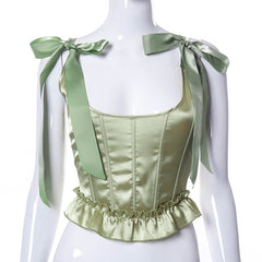 Bomblook 2021Solid Square Collar Patchwork Sleeveless Backless Lace Ribbons Y2K Corset Tops Summer Women Sweety Sexy Streetwears