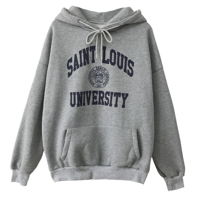 Letters Printed Simple Vintage Navy Hoodie Teens Girls Oversized Sweatshirt New Women Warm Thick Winter Tops Harajuku Hoodie