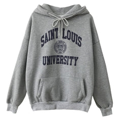 Letters Printed Simple Vintage Navy Hoodie Teens Girls Oversized Sweatshirt New Women Warm Thick Winter Tops Harajuku Hoodie