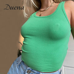 Duena Tie Dye Rib Tank Top Women Summer 2021 Streetwear Y2K Slim Casual Fashion Green Sleeveless Sexy Crop Top