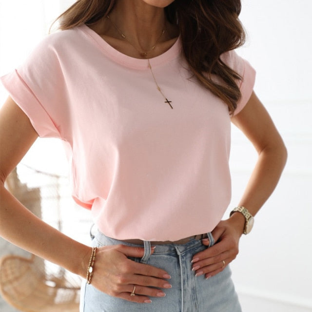 100% Cotton T Shirt Women Summer New Oversized Solid Basic Tees 9 Color Casual Loose Tshirt Korean O Neck Khaki Tops