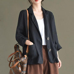 Women Cotton Linen Casual Blazer Jackets New  Spring Simple Style Vintage Solid Color Loose Female Outerwear Coats S3616