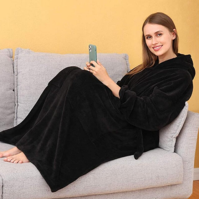 Super Long Flannel Blanket with Sleeves Winter Hoodies Sweatshirt Women Men Pullover Fleece Giant TV Blanket Oversized WF032