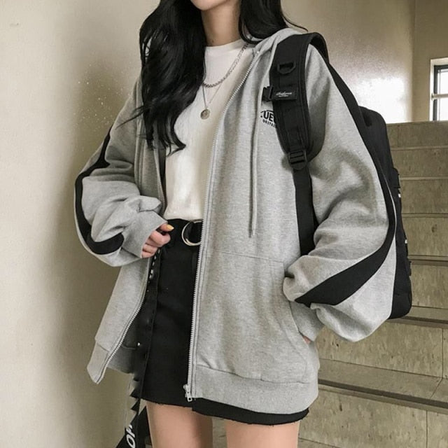 zip-up Harajuku Hoodies For Women clothes Hooded long Sleeve Jumper Hooded Regular Coat Casual korean style Sweatshirt Spring
