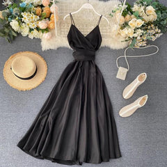 FTLZZ New Summer Women Sexy V Neck High Waist A-line Party Tank Sundress Elegant Bandage Bow Long Dress Vestidos Multicolour
