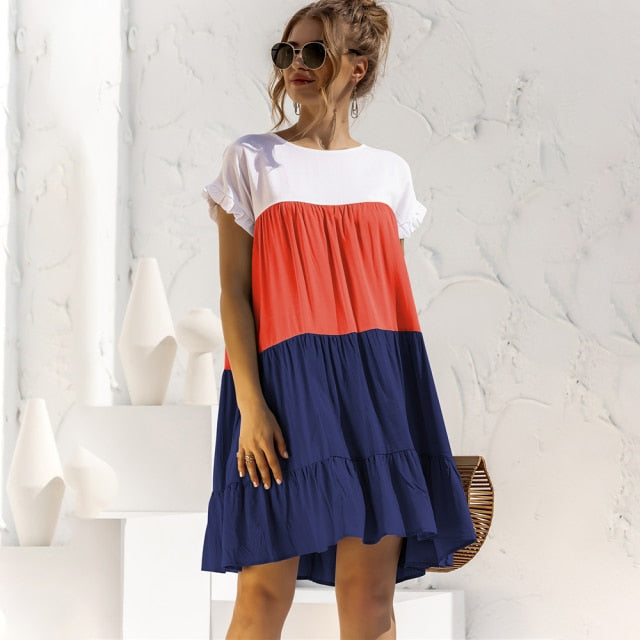 Summer Women OverSize Loose Dress 2021 New Arrival Ladies Casual Short Sleeve Big Ruffles Cupcake Dress Female Beach Dresses