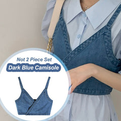 Lizakosht 2 Piece Set Women Summer High Waist Dress  Denim Camisole + Mini Dress Elegant Puff Sleeve A-line Dress Vintage Slim Dresses
