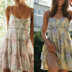 Lizakosht Floral Print Boho Sundress Women Ruffle Summer Dress Casual Beach Short Dress Flower Vintage Dress Women Fashion Clothes