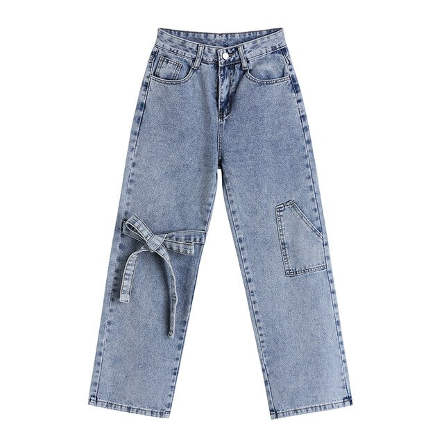 New Summer Vintage Jeans Woman High Waist Baggy Bownot Design Loose Casual Streetwear Fashion Harajuku Denim Wide Leg Pants
