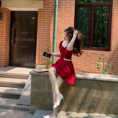 Puff Sleeve High Waist Retro Dress Women Square Collar A-line Long Dress 2021 Summer New Elegant Female Clothes Designer Korean