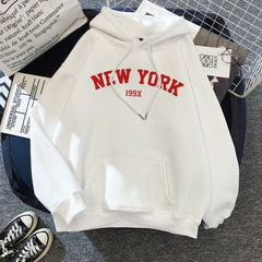 Female 2021  Thicken Warm Hoodies Lady Autumn Tops NEW Sweatshirts Velvet Winter Women's NEW YORK Printing Hooded Hoodies