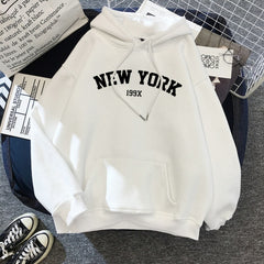 Female 2021  Thicken Warm Hoodies Lady Autumn Tops NEW Sweatshirts Velvet Winter Women's NEW YORK Printing Hooded Hoodies