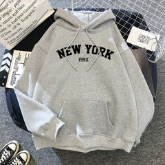 Female 2021  Thicken Warm Hoodies Lady Autumn Tops NEW Sweatshirts Velvet Winter Women's NEW YORK Printing Hooded Hoodies