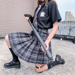 QRWR New Summer Women Skirts 2021 High Waist Girl's Pleated Skirt Korean Japanese Style Ladies Sweet Plaid Mini Skirts for Women