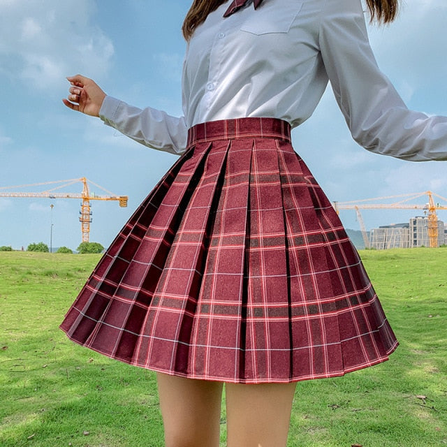 QRWR New Summer Women Skirts 2021 High Waist Girl's Pleated Skirt Korean Japanese Style Ladies Sweet Plaid Mini Skirts for Women