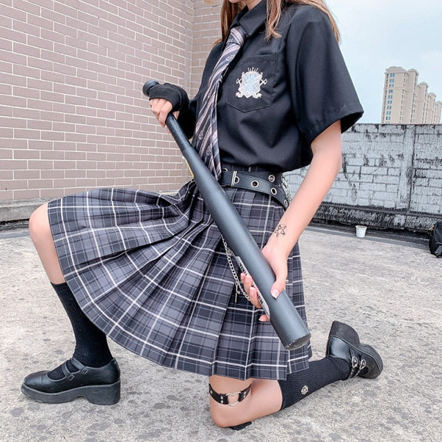 QRWR New Summer Women Skirts 2021 High Waist Girl's Pleated Skirt Korean Japanese Style Ladies Sweet Plaid Mini Skirts for Women