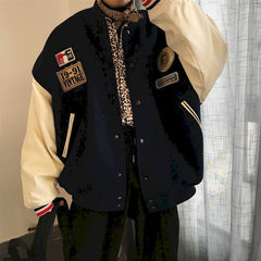 Vintage collage jacket 2021 winter new Korean plus velvet thick coat men women loose baseball uniform couple preppy streetwear