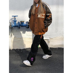 Brown Jacket Baseball Bomber Female Men Zip Up Jacket Women Clothing 2021  Harajuku Plus Size Streetwear Outerwear Goth Japanese