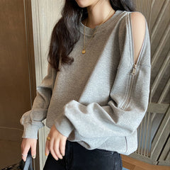 Spring and autumn design sense long-sleeved off-shoulder sweater women's tide 2021 new pullover jacket
