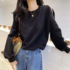 Spring and autumn design sense long-sleeved off-shoulder sweater women's tide 2021 new pullover jacket