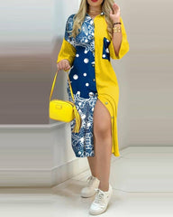 Ladies Dress Fashion Color Matching Slim Short-Sleeved Shirt Dress Casual Home Street Commuter Plus Size Dress Women