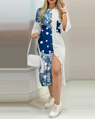 Ladies Dress Fashion Color Matching Slim Short-Sleeved Shirt Dress Casual Home Street Commuter Plus Size Dress Women