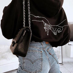 Black Women Sweatshirt Autumn Casual Hands Sun Moon Letter Print Long Sleeve Loose Oversized Plus Size Female Hoody Pullover Top