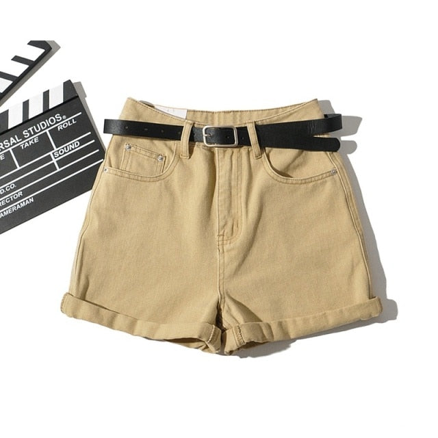 Tangada Women Vintage Summer Denim Shorts with Belt Zipper Pockets Female Retro Casual Shorts Pantalones PP02