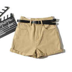 Tangada Women Vintage Summer Denim Shorts with Belt Zipper Pockets Female Retro Casual Shorts Pantalones PP02