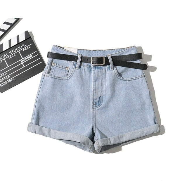 Tangada Women Vintage Summer Denim Shorts with Belt Zipper Pockets Female Retro Casual Shorts Pantalones PP02