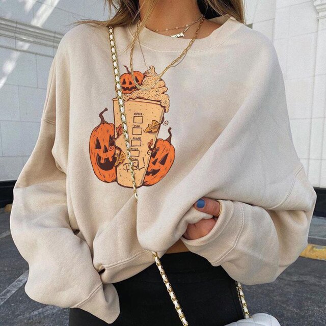 HAMSGEND Women's Clothing Solid Hoodies Halloween Fashion Women's Casual Long Sleeve Printed sweatshirt women 2021 Hoodies
