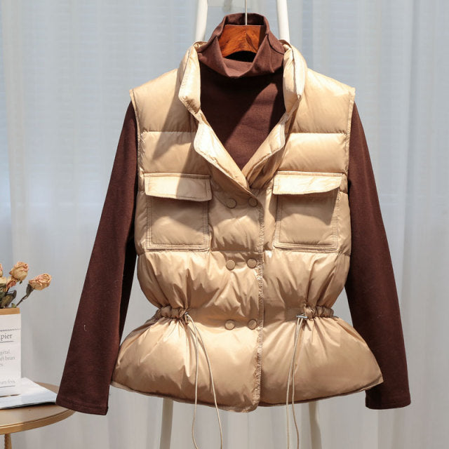 New Autumn Winter Women Ultra Light Down Vest White Duck Down Jacket Short Down Coat Parka Ladies Sleeveless Waistcoat