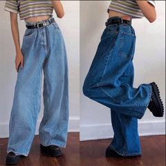 Lizakosht Korean Style Women Jeans Denim Boot Cut Wide Leg Jean Boots Fashion Loose Long Length Streetwear Female Pants Casual Solid Pants