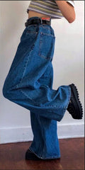 Lizakosht Korean Style Women Jeans Denim Boot Cut Wide Leg Jean Boots Fashion Loose Long Length Streetwear Female Pants Casual Solid Pants