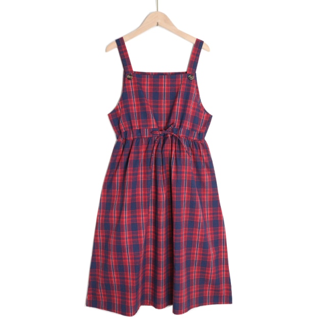 Summer Spaghetti Strap Plaid Dress High Waist Sleeveless Long Women Dress Casual Loose Kawaii Dresses Lolita Sundress