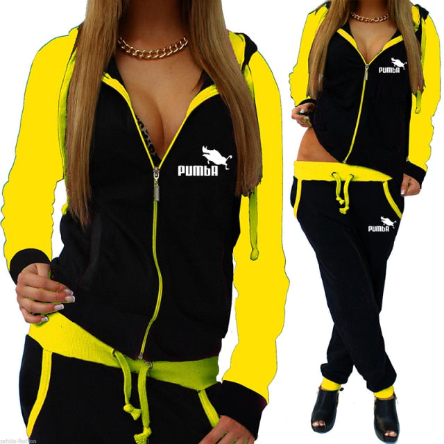 Printed Tracksuit Women 2 Piece Set Zipper Sweatshirt+Pants Sportwear Women's Sports Suit Hooded Hoodies Set Female Clothes