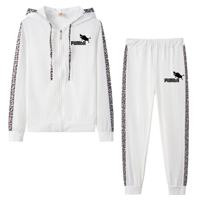 Printed Tracksuit Women 2 Piece Set Zipper Sweatshirt+Pants Sportwear Women's Sports Suit Hooded Hoodies Set Female Clothes