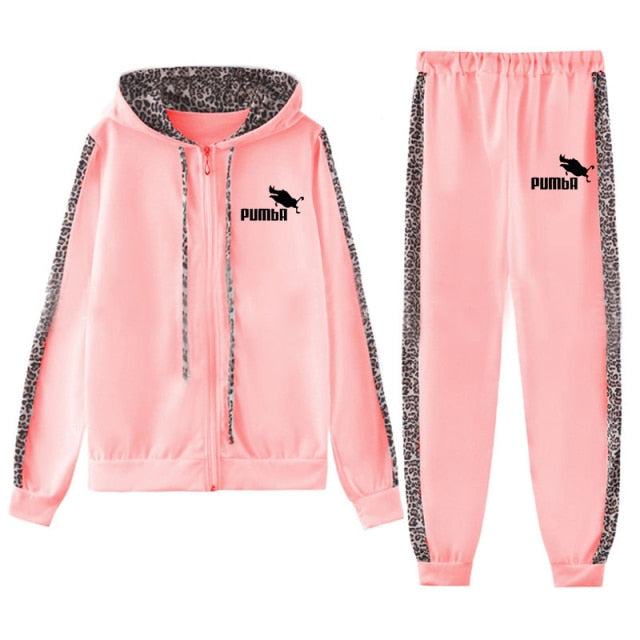 Printed Tracksuit Women 2 Piece Set Zipper Sweatshirt+Pants Sportwear Women's Sports Suit Hooded Hoodies Set Female Clothes