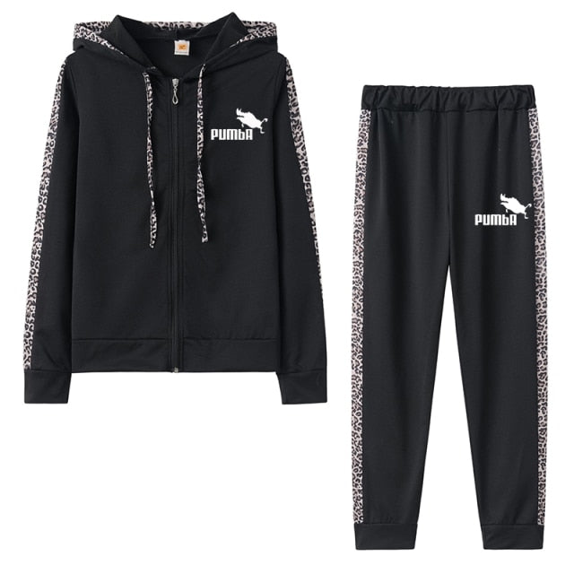 Printed Tracksuit Women 2 Piece Set Zipper Sweatshirt+Pants Sportwear Women's Sports Suit Hooded Hoodies Set Female Clothes
